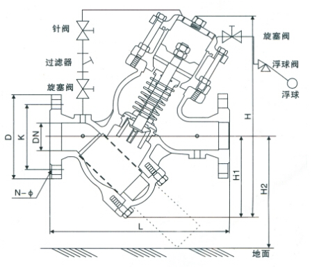 YQ98003型过滤活塞式遥控浮球阀结构图