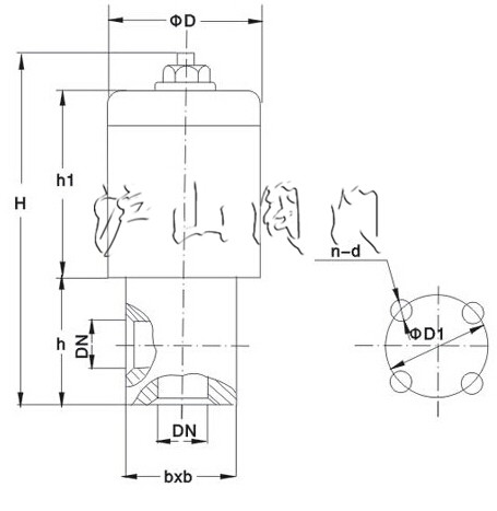 DDC-JQ型电磁真空带充气阀外形及连接尺寸