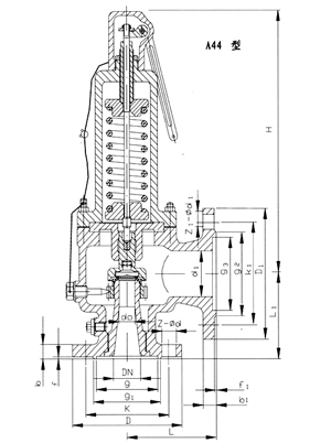 A44Y带扳手弹簧全启式安全阀,结构图