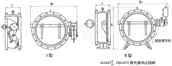 HH47、H47XF、HDH47X蝶式缓冲止回阀 结构图