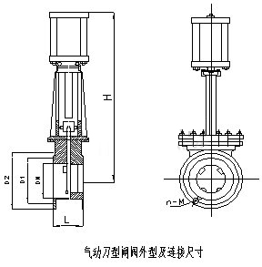 PZ673系列气动刀型闸阀 尺寸图