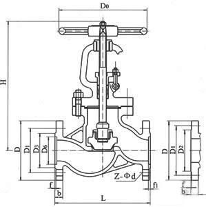 J41H法兰截止阀,结构图