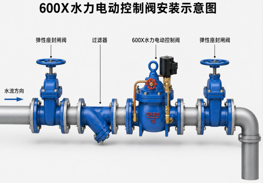 600X水力电动控制阀安装示意图